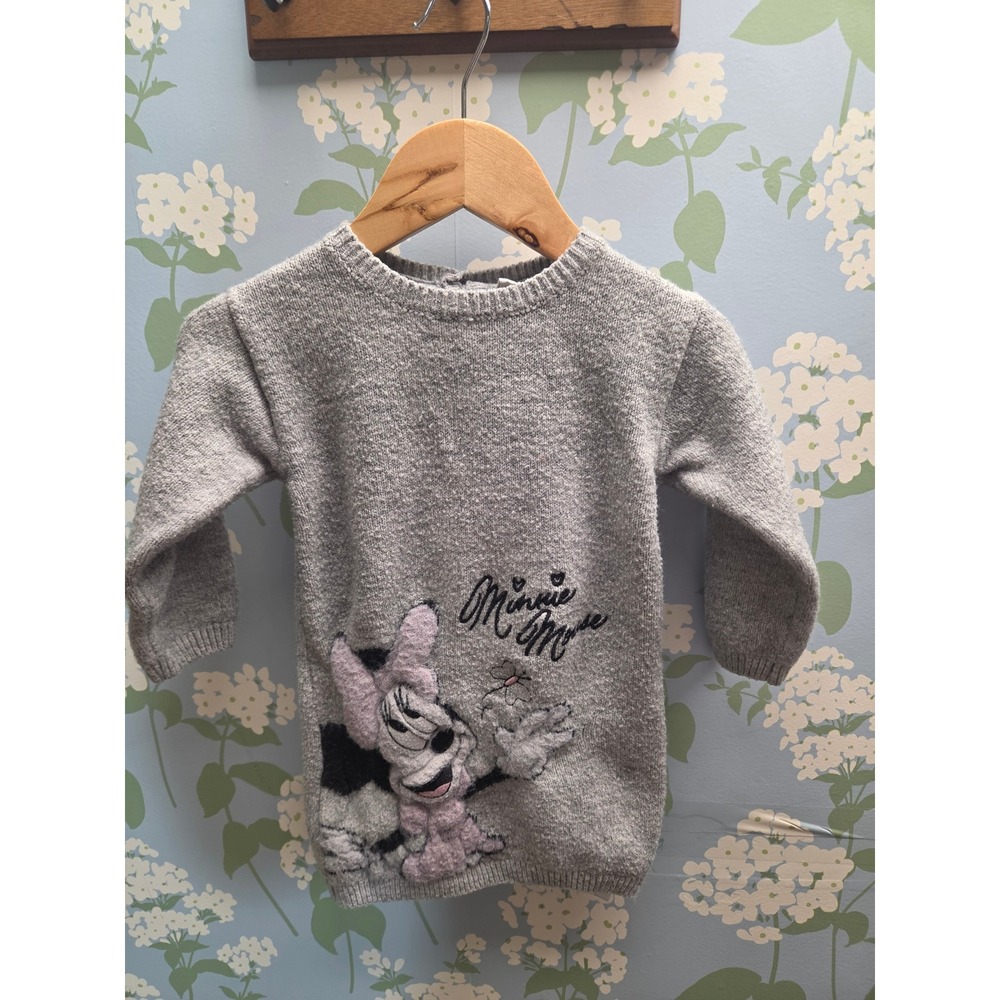 Disney Primark Minnie Mouse Gray Knit Sweater Dress Toddler Girls 18-24 Months